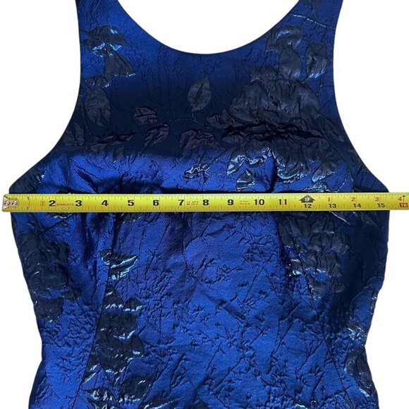 Teri Jon Rickie Freeman Blue Black Floral Jacquard High Low Gown Size 2 Dress - Picture 10 of 12